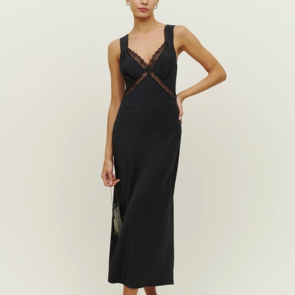 NWT Reformation Provence Lace Silk Midi Dress - Black Noir Classic - Picture 8 of 11